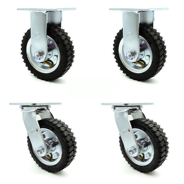 6 Inch Black Pneumatic Wheel Caster Swivel 2 Rigid, 2PK